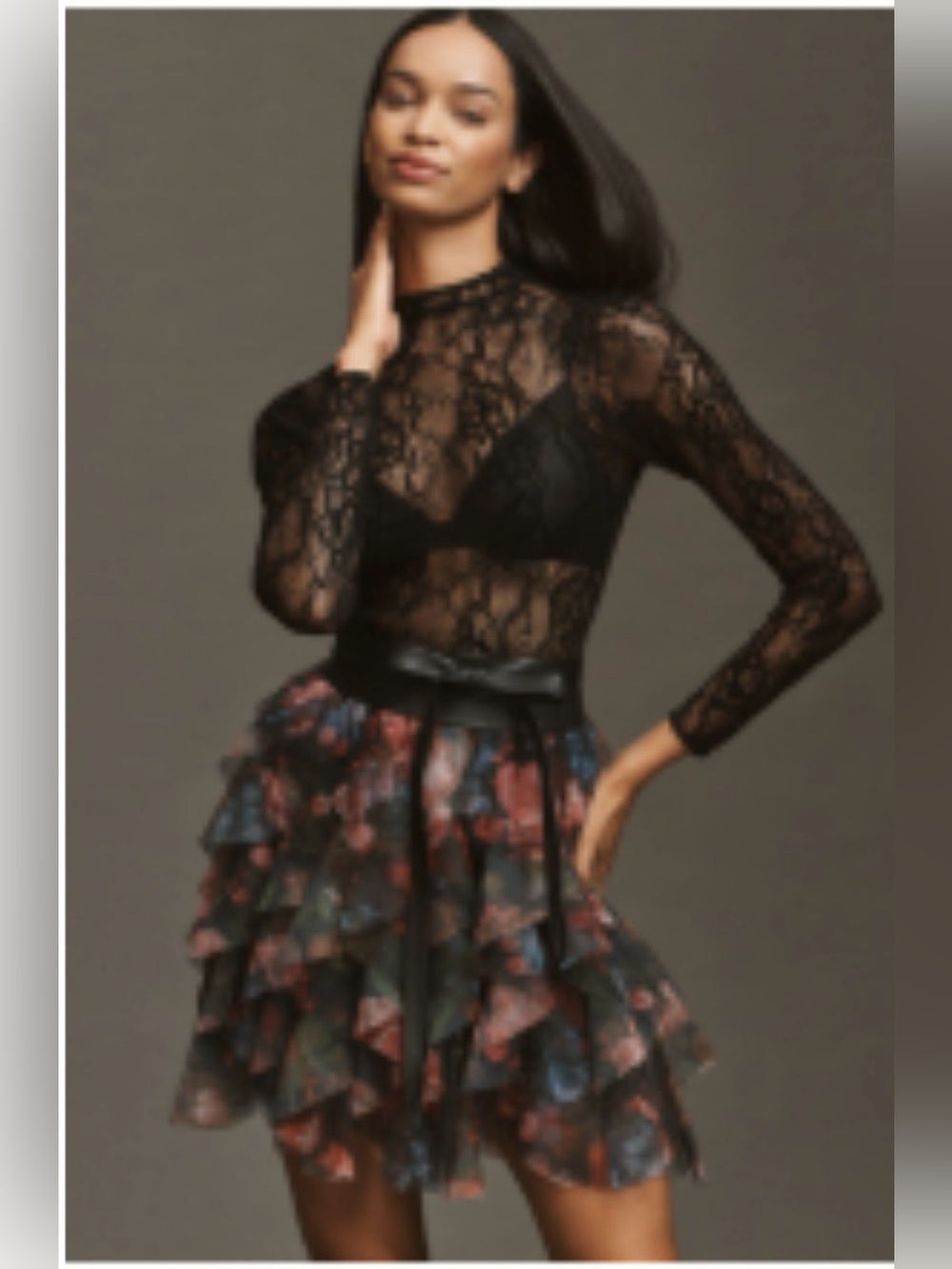 Anthropologie Chéri Ruffled Tulle Mini Skirt NWOT Black Floral -  Size Medium